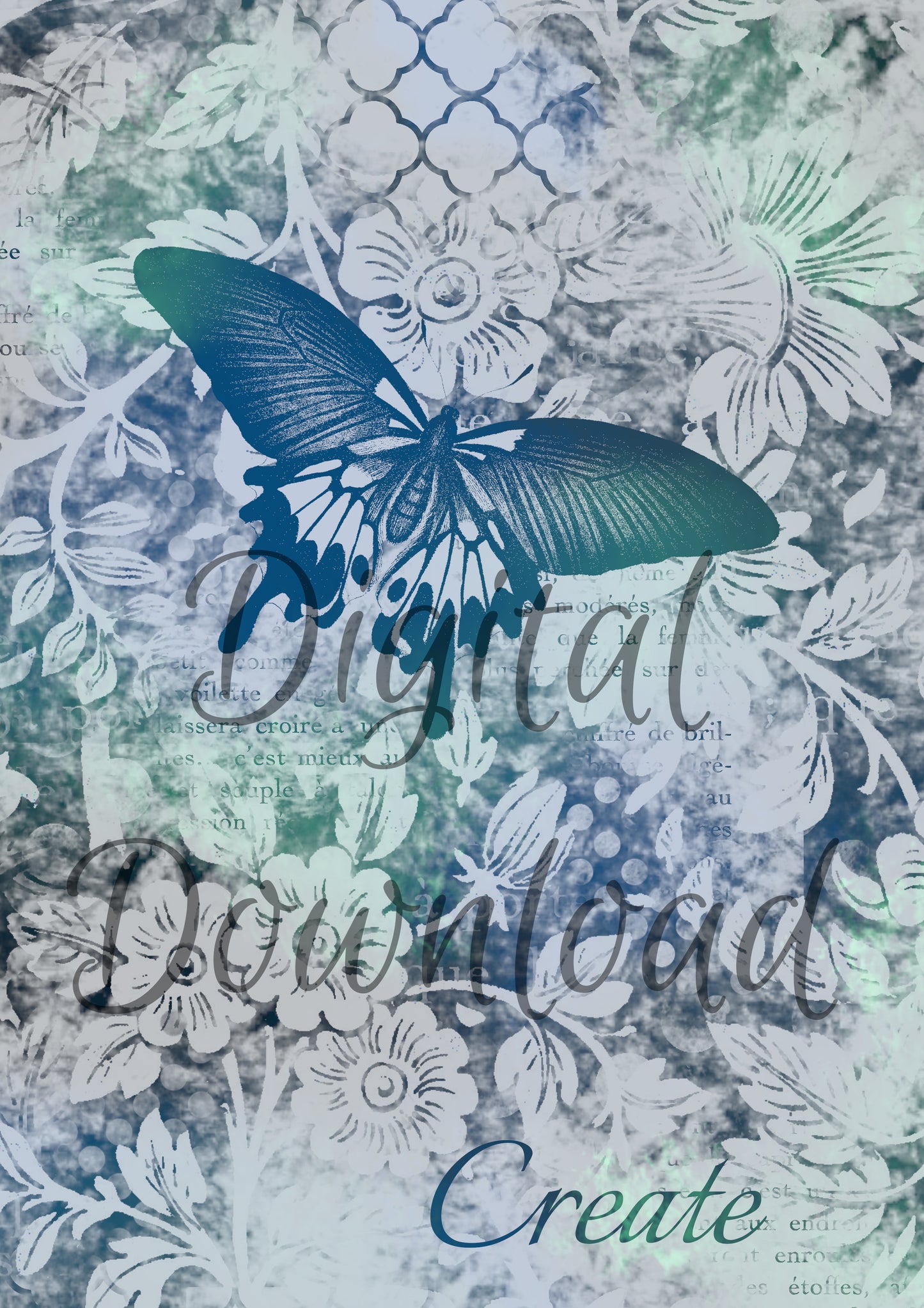 Ninny's Blue Butterfly Digital Download A4