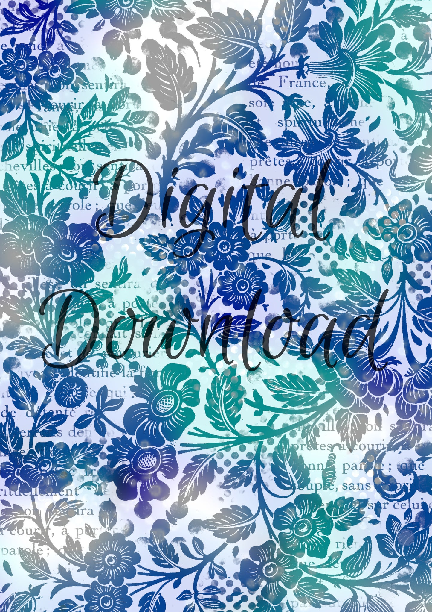 Ninny's Blue Floral Background Digital Download A4