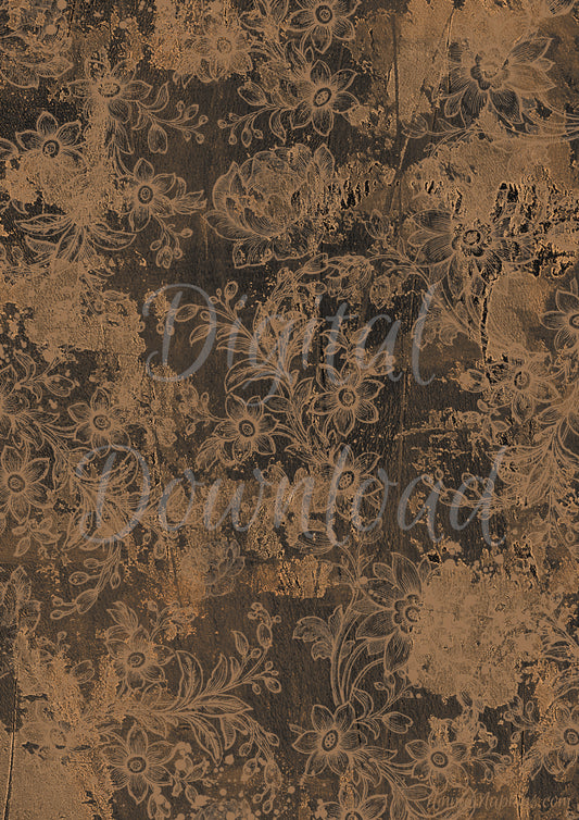 Ninny's Dark Brown Floral Wallpaper Digital Download A4