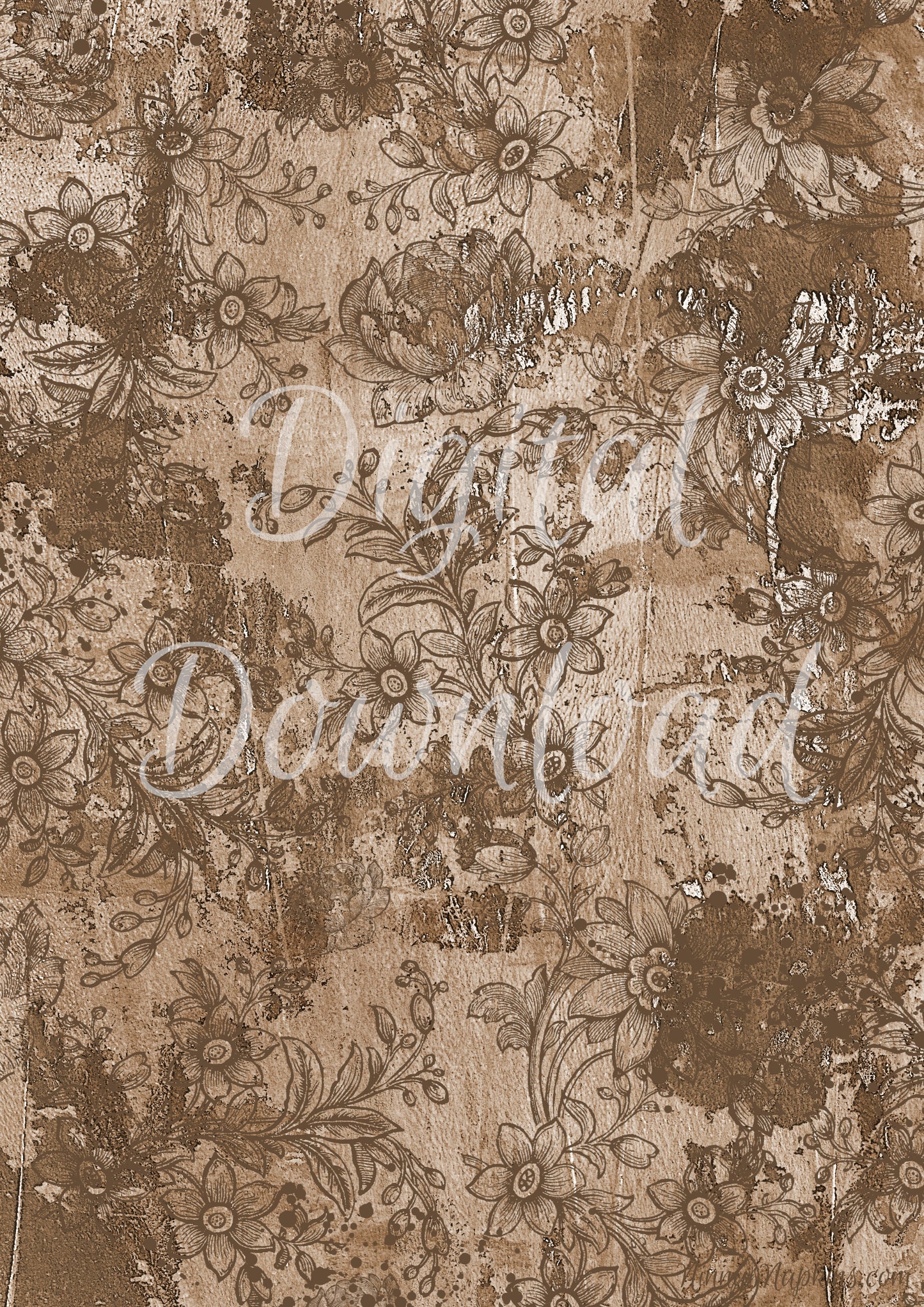 Ninny's Brown Floral Wallpaper Digital Download A4