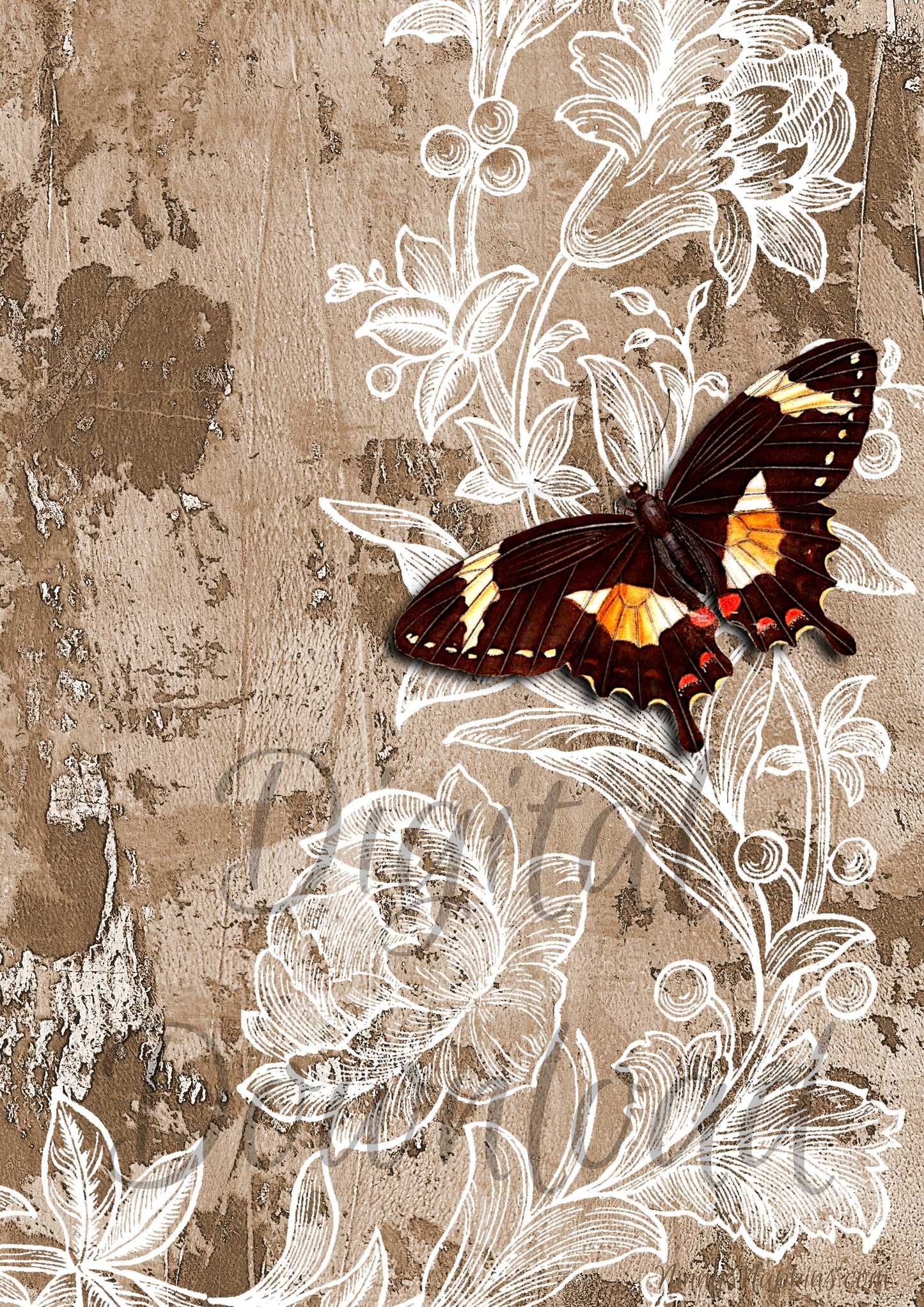 Ninny's Wallpaper with Butterfly Digital Download A4