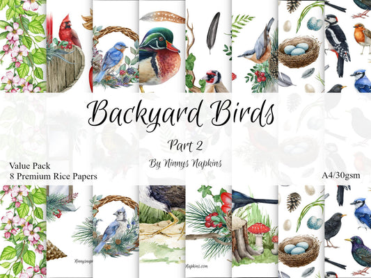 Ninny's Rice Paper A4 Value Pack of 8 - Backyard Birds Part 2