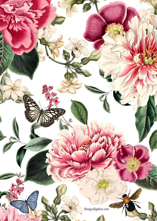 Ninny's Rice Paper A4 - Peonies and Butterflies