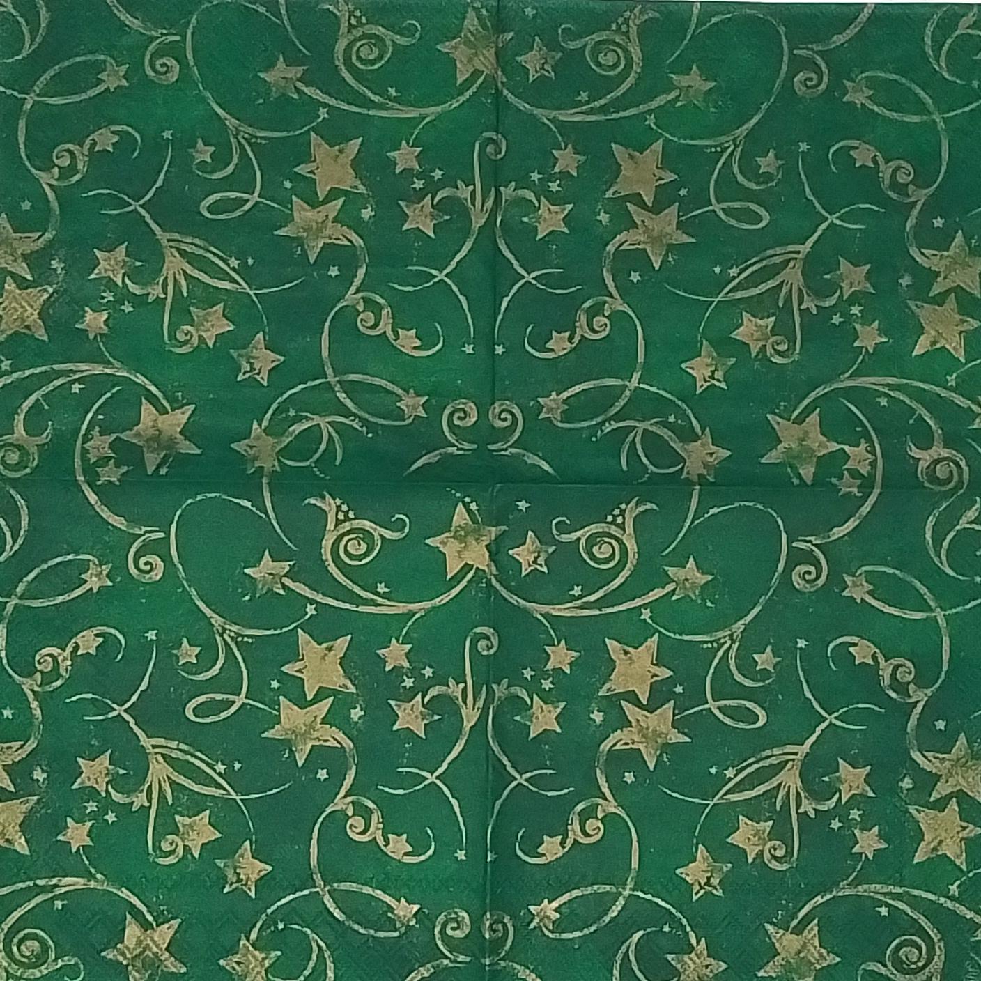 Decoupage Napkins 6.5"- Star Garland Green and Gold
