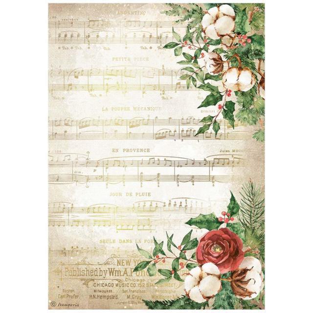 Stamperia  Rice Paper A4 - Romantic Home for the Holidays Music