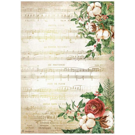 Stamperia  Rice Paper A4 - Romantic Home for the Holidays Music