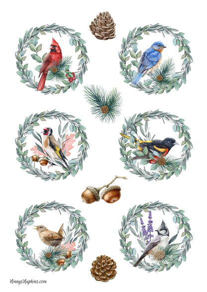 Ninny's Rice Paper A4 - Birds Wreaths
