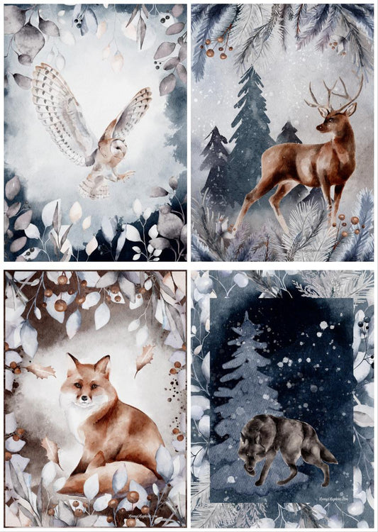 Ninny's Rice Paper A4 - Winter Animals Cards