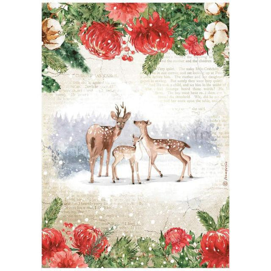 Stamperia  Rice Paper A4 - Romantic Home for the Holidays Deers