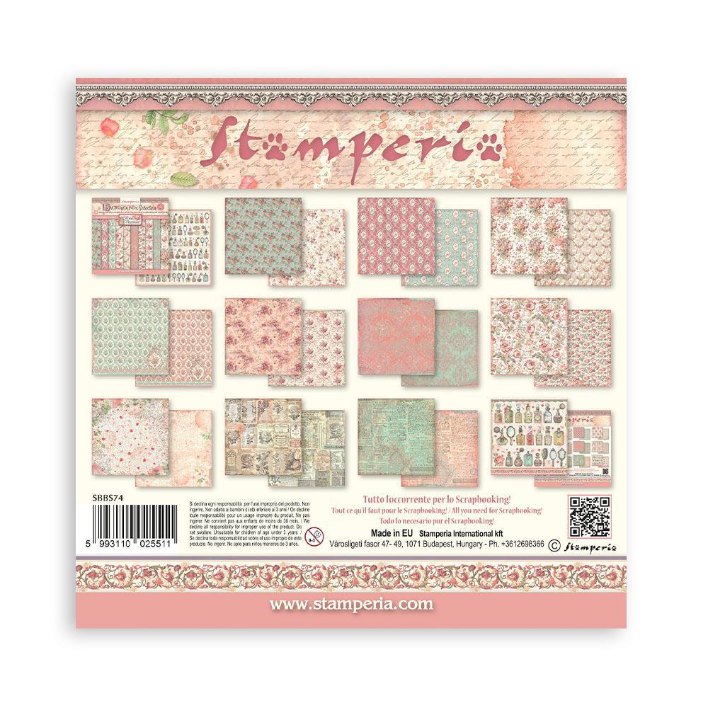 Stamperia 8" Scrapbook Paper Pad Backgrounds Selection- Rose Parfum