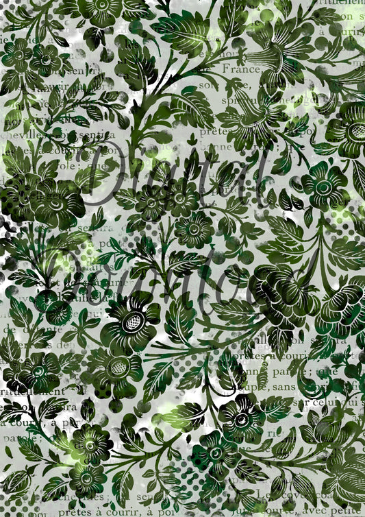 Ninny's Green Floral Background Digital Download A4