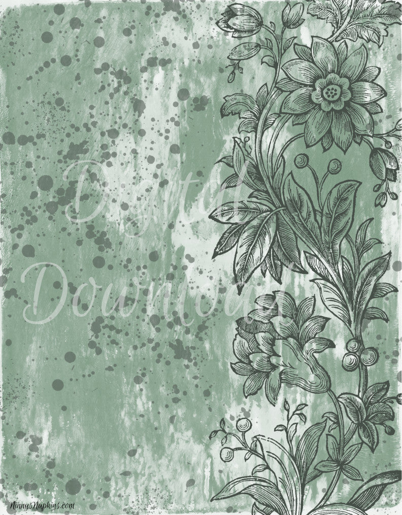 Ninny's Mossy Green Floral Digital Download A4