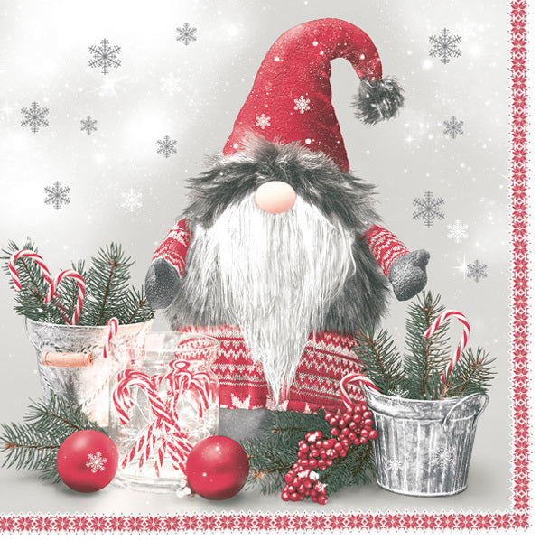 Decoupage Napkins 6.5"- Scandinavian Gnome with Candy Canes