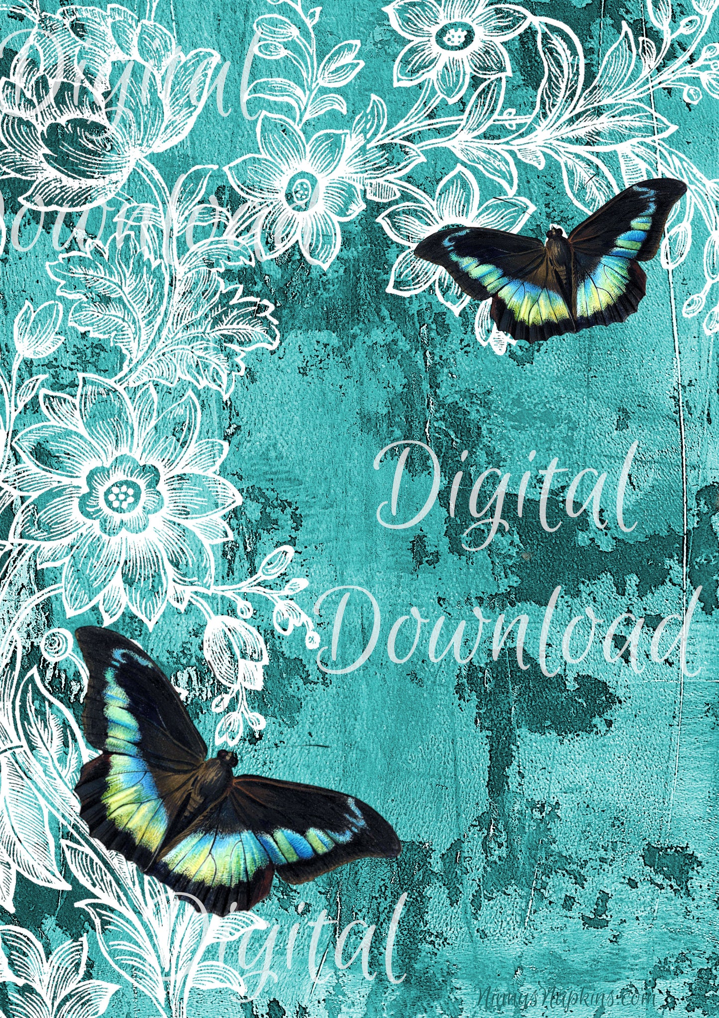 Ninny's Teal with Butterflies Digital Download A4